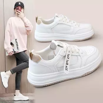 Bn6601 Новые белые туфли женские кожаные сетчатые дышащие туфли весенние и летние туфли для отдыха на толстой подошве увеличивающие рост 35