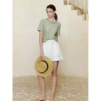 BNN Yin Huafu Third Anniversary/Fragrant T Private Clothes Du + Silk Hand-Woven with Gold and Silver Silk Thin Stripe T-shirt Two Colors Green S