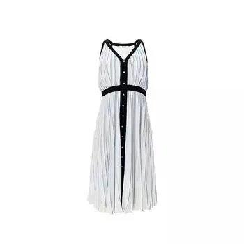 BNN Yin Huafu Third Anniversary/ Organ Skirt Baidao Pleated Heavy Industry Organ Pleated V Neck Dress White-regular S (Waffle size)