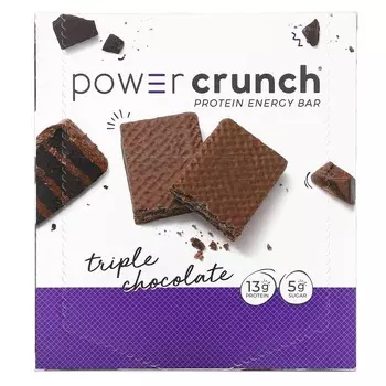BNRG, Power Crunch Protein Energy Bar, тройной шоколад, 12 батончиков, 40 г (1,4 унции) каждый