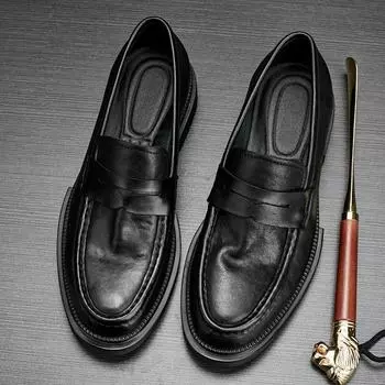 Bo Wei Британские кожаные туфли ручной работы на платформе Мужская обувь с одной педалью Туфли-лодочки из натуральной кожи Туфли из тисненой кожи 38 чёрный
