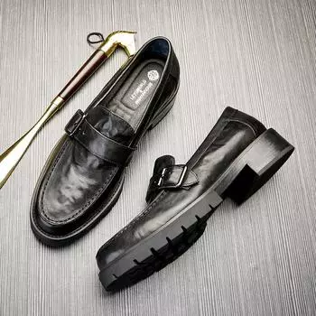 Bo Wei British Мужские деловые кожаные туфли на низком каблуке, дышащие, модные туфли из телячьей кожи, повседневные трендовые кожаные туфли с одной педалью 38 чёрный