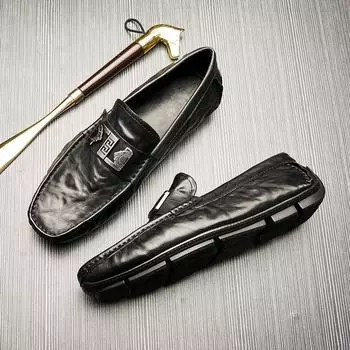 Bo Wei Кожаные Туфли Мужские Удобные Легкие Кожаные Мягкие Кожаные Мужские Повседневные Деловые Туфли-бини С Одной Педалью 38 чёрный