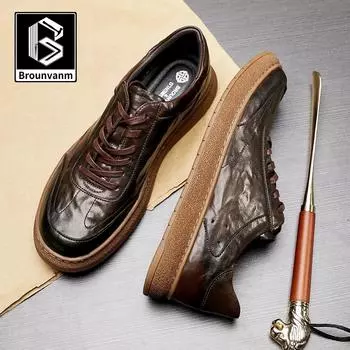Bo Wei Мужская модная повседневная деловая обувь с большой головой, британская обувь из кожи, мужская обувь из кожи с мягкой подошвой 38 темно-коричневого