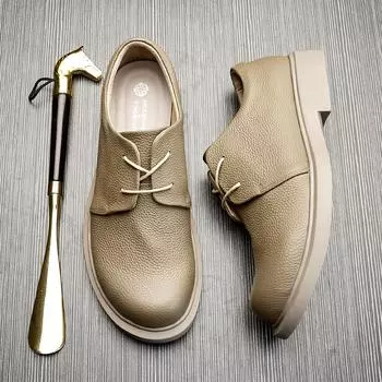 Bo Wei Мужские деловые повседневные кожаные туфли с низким верхом, мужские туфли с круглым носком, зеленые кожаные туфли со шнуровкой, дышащие, кожаные туфли для мужчин 38 абрикосовый