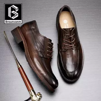 Bo Wei мужские деловые туфли дерби кожаные туфли Goodyear дышащие повседневные кожаные туфли на оксфордской подошве из коровьей кожи 38 темно-коричневого