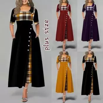 Женское макси платье с рукавом 3/4, передним разрезом и имитацией кнопок XXXXXL фиолетовый