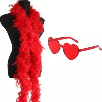 Боа из перьев индейки Пушистый боа шарф с безободковыми солнцезащитными очками в форме сердца Аксессуар для костюма на Хэллоуин Рождество для женщин девушек