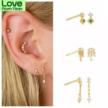Boako Real Silver 925 Earring Trend Earrings For Women White Green Crystal Stud Earrings Pendientes Jewelry Kolczyki
