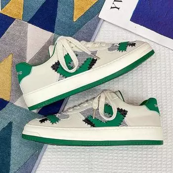 Board shoes men s hole patch men s shoes 2025 spring new trendy shoes low-top men s casual Korean version breathable mesh shoes 39 бежевый