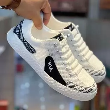 Board shoes men s new thick-hole mesh breathable sports shoes soft-soled fashion casual shoes lace-up-free one-pedal trendy shoes 39 белый