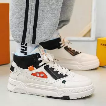 Board shoes men s shoes new breathable high-top thick-soled wear-resistant color matching white shoes campus sports and leisure shoes 39