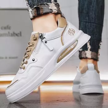 Board shoes men s spring and autumn new leather surface breathable lazy foot cover casual shoes student platform white shoes trendy shoes men 39