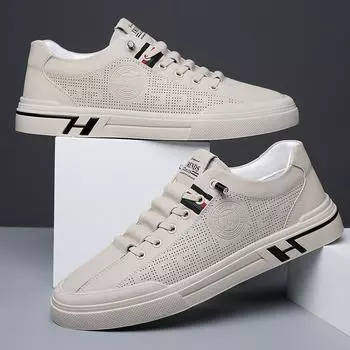Board shoes men s summer 2025 new hollow breathable sports and leisure net shoes youth trend versatile little white men s shoes 38 белый