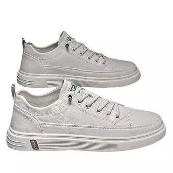 Board Shoes Men s Summer Breathable Trend Casual Fashion Versatile Leather Surface Waterproof White Shoes Non-slip and Wear-resistant 39