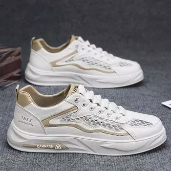 Board shoes student little white shoes men s summer breathable big net hollow men s shoes 2025 new casual sports shoes youth 39