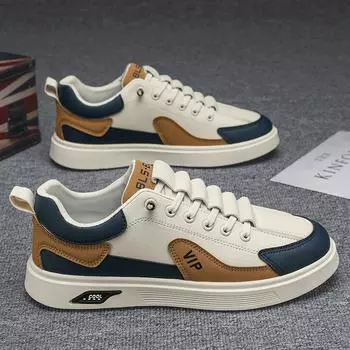 Board shoes summer new leather surface campus style men s shoes trend versatile high sense Korean version of student shoes trendy shoes 39 хаки