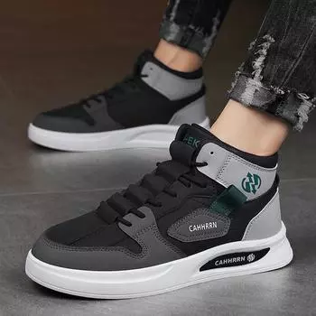 Board shoes trendy men s flat-bottomed high-top sports shoes new contrasting colors, non-slip and wear-resistant thick-soled casual shoes men 39