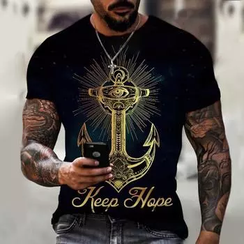 Мужская футболка с лодочным якорем, летние винтажные футболки с короткими рукавами, уличная одежда большого размера, футболки с принтом в стиле ретро, футболка с принтом, одежда 6XL