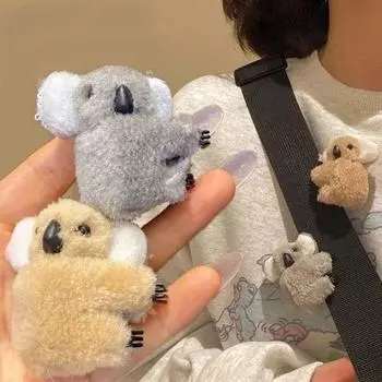 Bobby Pin Koala Plush Hair Clip Cartoon Fluffy Animal Hairpins Mini Koala Claw Clip Hair Styling серый