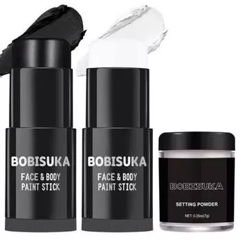 BOBISUKA Краска для лица, клоунский череп, вампир, косплей, спецэффекты, костюм, SFX, макияж на Хэллоуин, черный/белый с фиксирующей пудрой