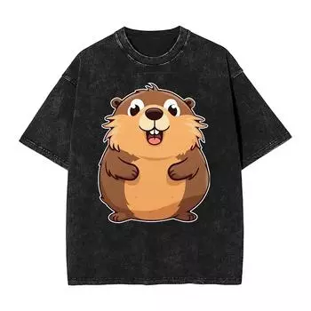 Бобр Футболка Летняя Милая Животное Винтажные Футболки Простая Футболка для Мужчин с Короткими Рукавами Одежда S