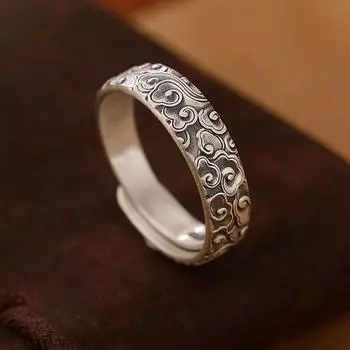 BOCAI настоящее S999 ювелирные изделия из чистого серебра, потертое матовое ретро благоприятное облако/слива/лотос в китайском стиле женское открытое кольцо