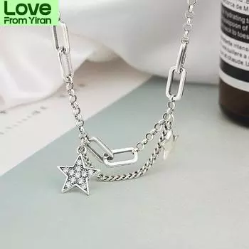 Bocai Trendy New Style Diamond - Studded Clavical Chain 100% S925 Silver Personality Fashion Temperamenta Woman ожерелье