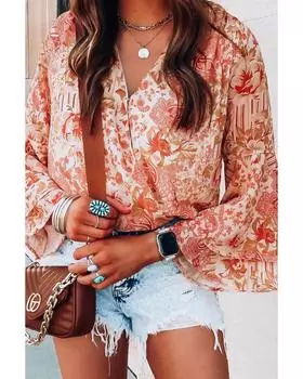 Боди Azura Exchange с цветочным принтом и V-образным вырезом L оранжевый