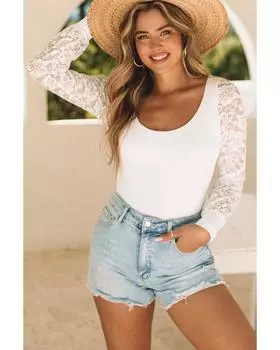 Боди Azura Exchange с кружевными рукавами и квадратным вырезом S белый