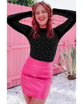 Боди Azura Exchange со стразами и длинными рукавами 2XL чёрный