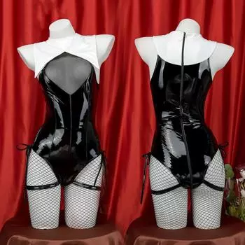 Боди для бондажа, сексуальный кожаный комбинезон на молнии контрастного цвета One Size