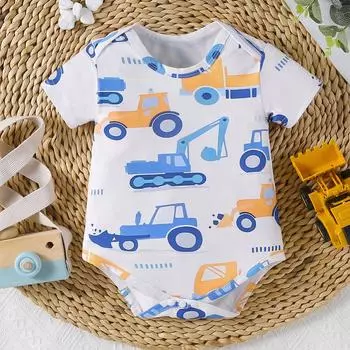Боди для младенцев и мальчиков с принтом грузовика, повседневный комбинезон с короткими рукавами 1-3M