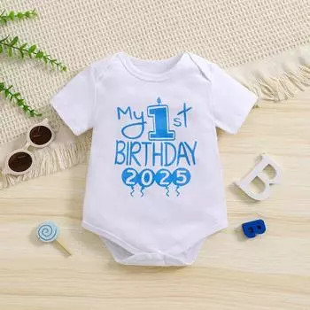 Боди для младенцев из хлопка с принтом «Мой первый день рождения 2025» Комбинезон с короткими рукавами 6-9M