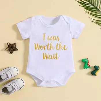 Боди для младенцев с принтом «I Was Worth The Wait» из 100% хлопка, милый комбинезон с короткими рукавами, комбинезон 3-6M