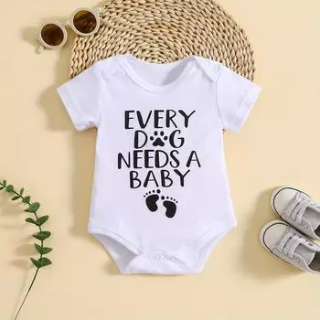 Боди для новорожденных с принтом «Каждой собаке нужен ребенок» из 100% хлопка, милый комбинезон с короткими рукавами 1-3M
