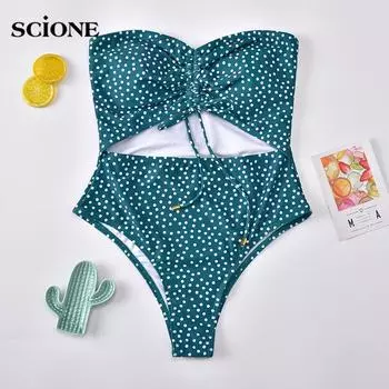 Боди для плавания, новый цельный женский купальник с принтом в горошек, одежда для песчаного пляжа, одежда для отдыха и путешествий S синий