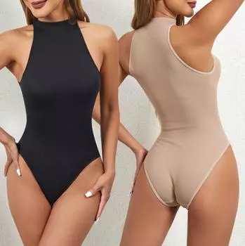 Боди для женщин с контролем живота, бесшовные топы, формирователь тела, компрессионное корректирующее белье для подтяжки ягодиц, боди без рукавов с высоким воротником XXXL синий