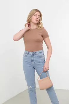 Боди из норки в рубчик с перекрестными ремешками