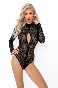 Боди на молнии из тюля с леопардовым принтом F287 3XL чёрный