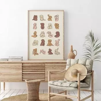 Боди-позитивные художественные принты, женские обнаженные рисунки, постеры «Все тела хороши», феминистские настенные картины, холст, картина, декор для ванной комнаты 21x30cm No Framed