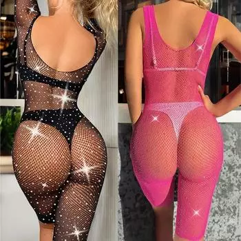 Боди Рыболовная сеть выдолбленная яркий алмаз соблазнительная сумка ягодицы комбинезон эротическое белье сексуальное тело дерзкий очень большой One Size