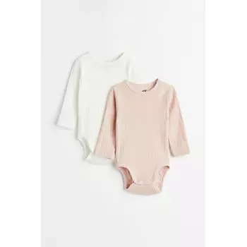 Боди с длинными рукавами H&M, комплект из 2 предметов: пудрово-розовый/белый