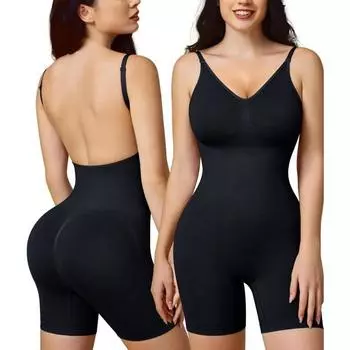 Боди Waist Trainer для женщин Tummy Control Shapewear Круглый вырез Бесшовный утягивающий пояс для ягодиц Полное корректирующее тело S чёрный