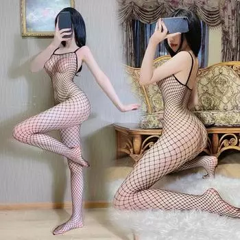 Боди, женская сетчатая одежда, ажурные чулки, сексуальное женское белье, костюм до бедра, пижама, прозрачная эластичная открытая промежность S