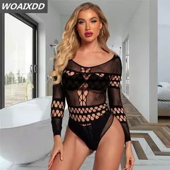 Боди Женское Плюс Размер Черный Ажурный Сексуальное Женское Белье Комбинезон Латекс Соблазнительный Захватывающий Пижамы Выдалбливают Безумная Ночь XXS