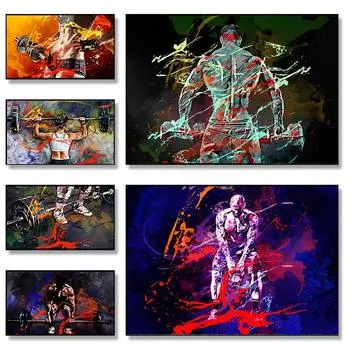 Бодибилдинг акварельный плакат бокс, гантели, штангист мотивационный фитнес холст живопись настенные панно домашний декор для спортзала 21x30cm No Frame