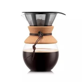 BODUM Bodum Coffee Maker Dripper POUR OVER Pour Over Drip Coffee Maker 1000ml Cork Stainless Steel Filter Glass Beaker Coffee [Genuine Product]