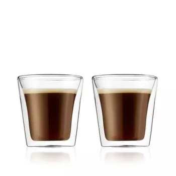 BODUM Glass Cup Tumbler BODUM CANTEEN Double Wall Glass 100ml Set of 2 Insulating Double Structure Heat Resistant Glass Microwave Safe Oven Safe
