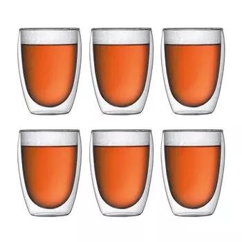 BODUM Glass Cup Tumbler PAVINA Double Wall Glass 350ml Set of 6 Insulating Double Structure Heat Resistant Glass Microwave Safe Oven Safe Dishwasher